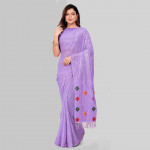 Mauve & Red Embellished Sequinned Pure Georgette Saree