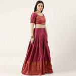 Maroon & Green Unstitched Lehenga & Blouse With Dupatta