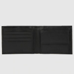 Men Black Solid Leather Three Fold Wallet
