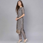 Charcoal Grey & Beige Unstitched Dress Material