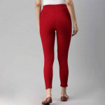 Women Red Solid Knitted Ankle-Length Leggings