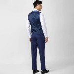 Men Blue Self-Design Single-Breasted Slim-Fit Three-Piece Suit