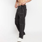 Men Black Relaxed Loose Fit Cargos Trousers