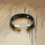Men Black & Silver-Toned Stainless Steel Wrist Leather Wraparound Bracelet