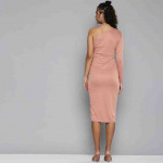 Women Peach-Coloured One-Shoulder A-Line Midi Dress With Slit