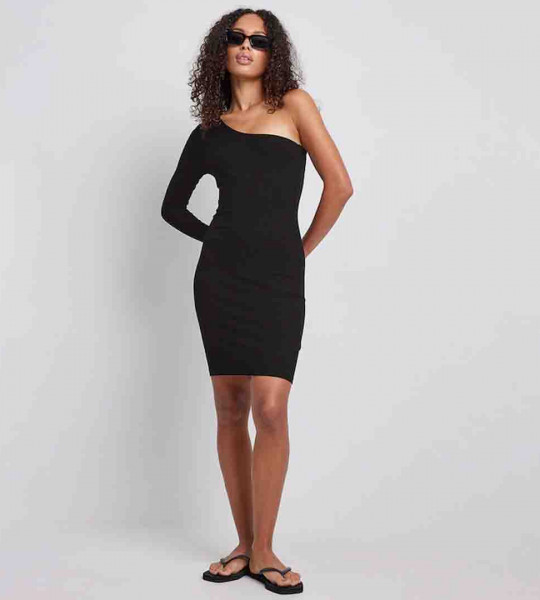 In The Shadows Black One Shoulder Midi Dress With Ruching – Club L London -  USA