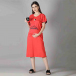 Red Maternity Cotton A-Line Midi Dress