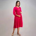Women Pink Floral Embroidered Side Zip Maternity Empire Midi Dress