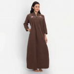 Women Brown Embroidered Maxi Nightdress