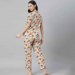 Women Off White & Red Cotton Printed Night suit
