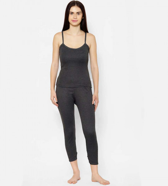 Women Off White Solid Thermal Camisole