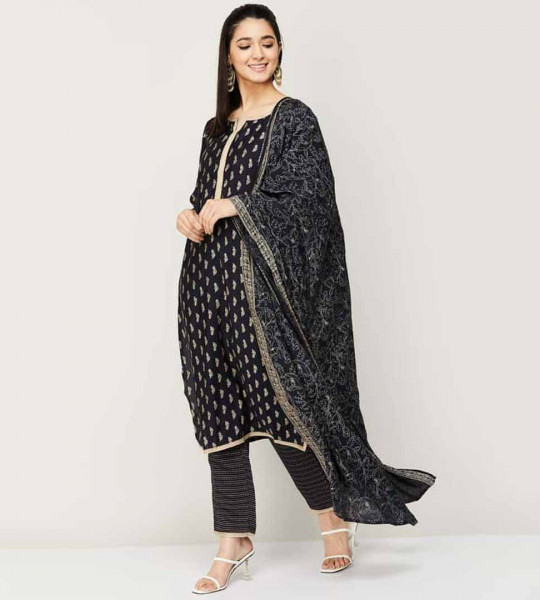 "Women Embroidered Three-Quarter Sleeves Kurta with Straight Pant and Dupatta "