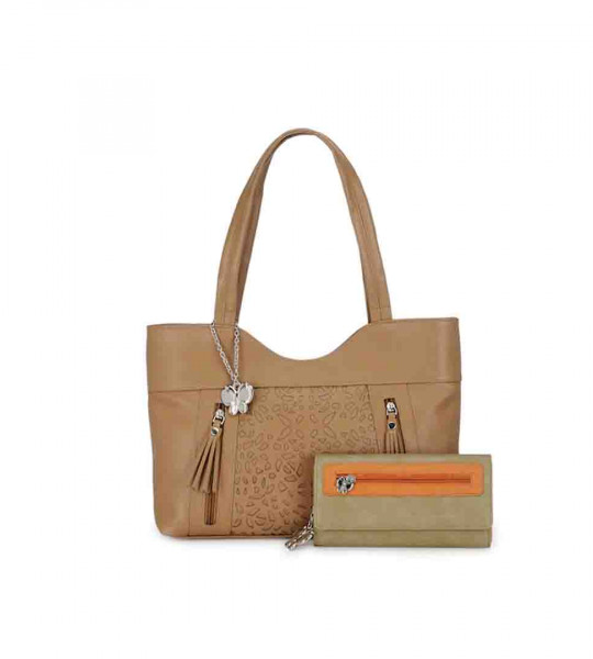 Brown & Beige Shoulder Bag With Wallet