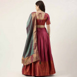 Maroon & Green Unstitched Lehenga & Blouse With Dupatta