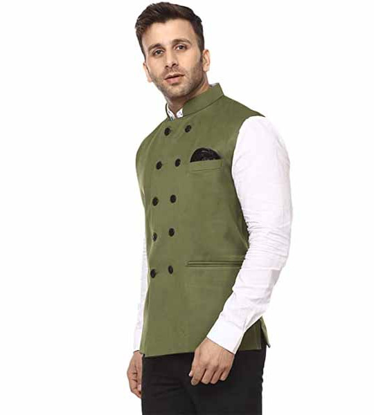 Plain Chinese Collar Sleeveless Cotton jute Nehru Jacket