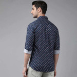 Men Navy Blue Slim Fit Horizontal Striped And Printed Casual Shirt