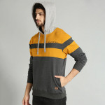 The Lifestyle Co Men Charcoal Grey & Mustard Yellow Colourblocked Hooded Sweatshirt