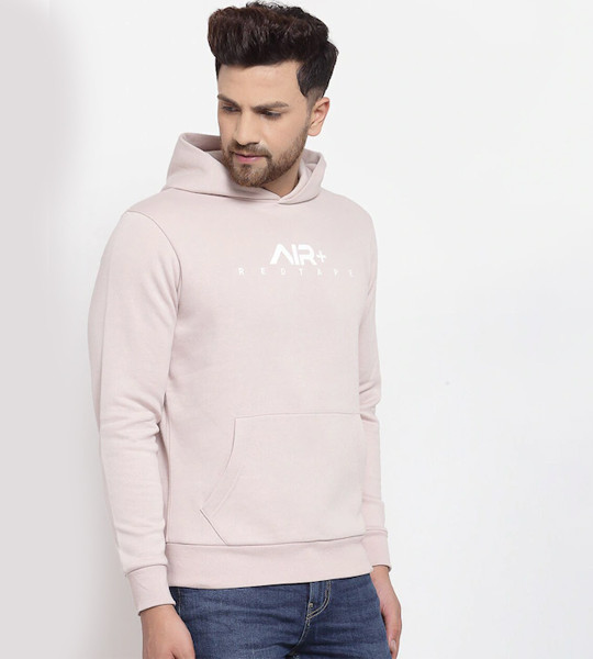 Men Pink Printed Hooded Sweatshirt