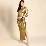 Women Gold-Toned One Shoulder Maxi Dress