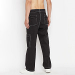 Men Black Relaxed Loose Fit Cargos Trousers