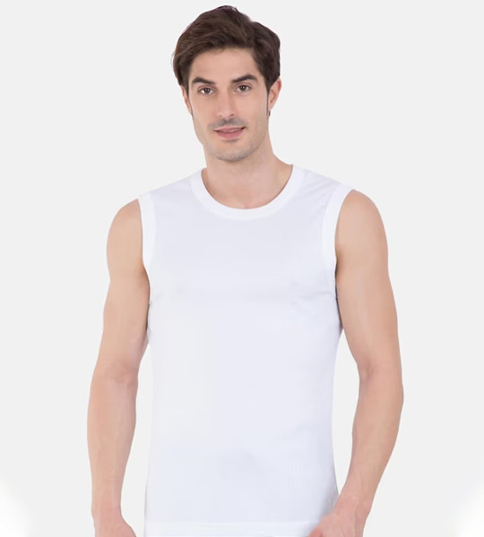Men White Ribbed Innerwear Vest