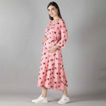 Pink Floral Maternity A-Line Midi Dress