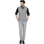 Shaftesbury London Men's Polyester Cotton Solid Sleeveless Regular Nehru Jacket