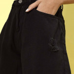 Women Stylish Black Solid Fringed Shorts