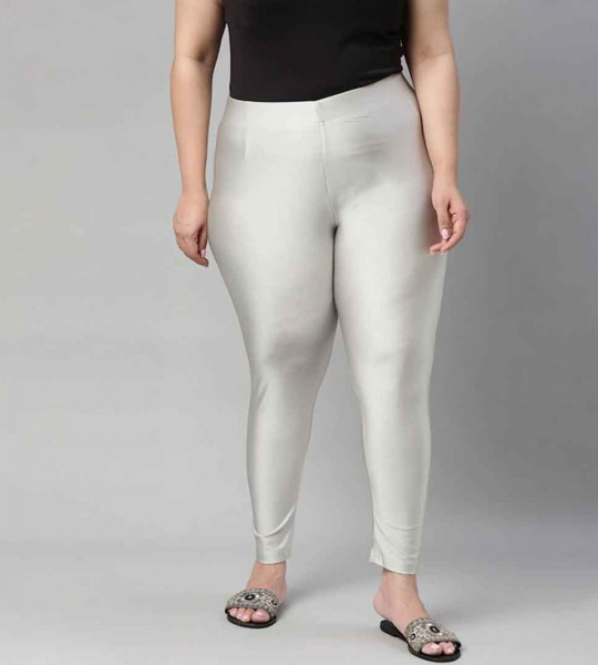 Women Silver-Colored Solid Ankle-Length Leggings